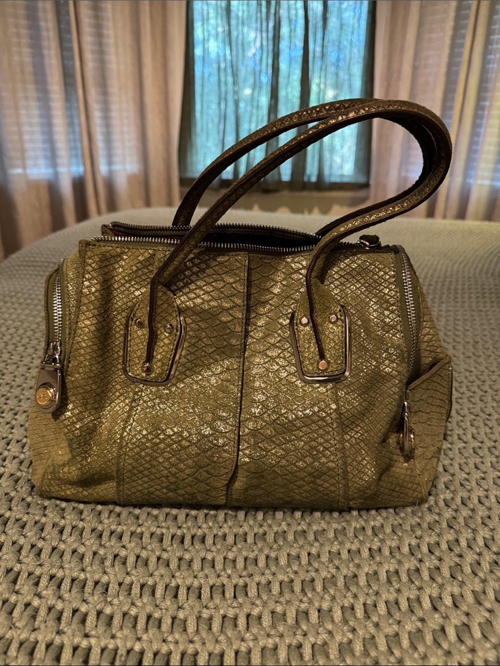 b. makowsky Metallic Olive Shoulder Tote